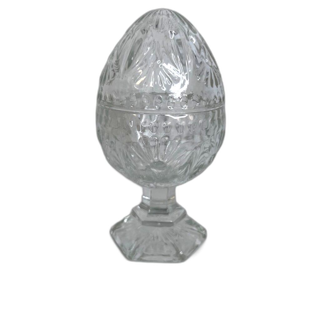 Avon Crystal Glass Egg Shaped Trinket Dish Removable Lid Decorative Easter